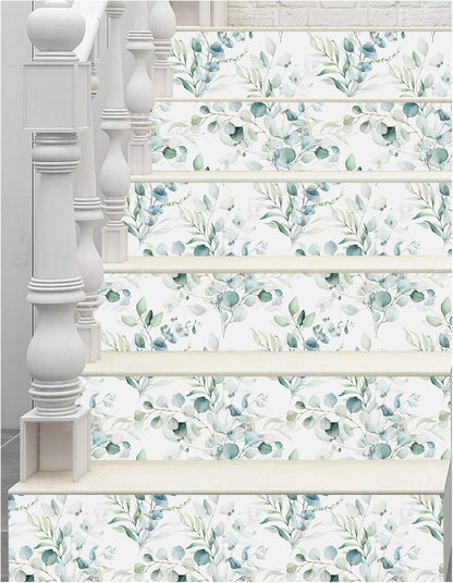 HAOKHOME Peel and Stick Wallpaper Boho Green/White Botanical Leaf Floral Wall Mural Home Nursery Decor Renter Friendly Wallpaper 17.3in x 9.8ft