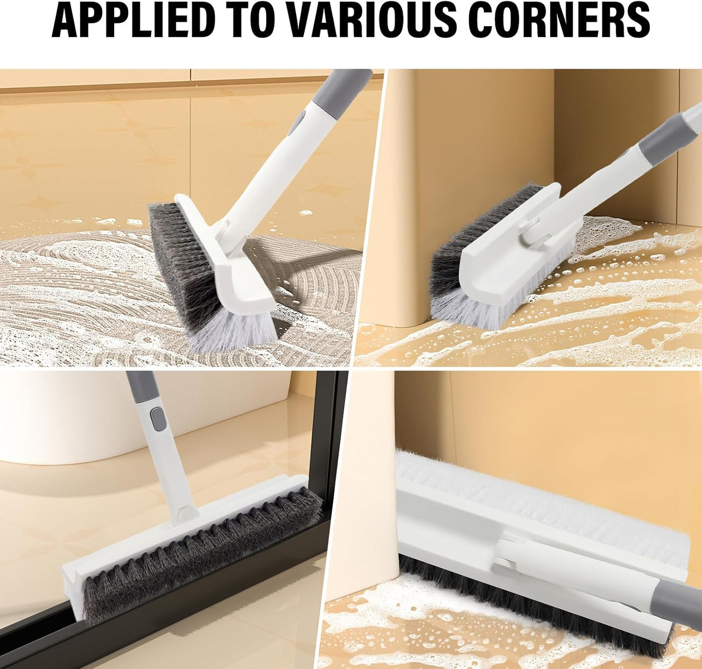 Floor Scrub Brush with Long Handle,Double-Sided V-Shaped Deck Brush,Grout Brush,Shower Floor Scrubber for Cleaning, Tile Scrub Brush with Stiff Bristles, 48"