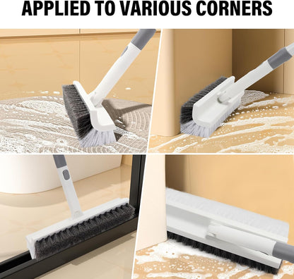 Floor Scrub Brush with Long Handle,Double-Sided V-Shaped Deck Brush,Grout Brush,Shower Floor Scrubber for Cleaning, Tile Scrub Brush with Stiff Bristles, 48"