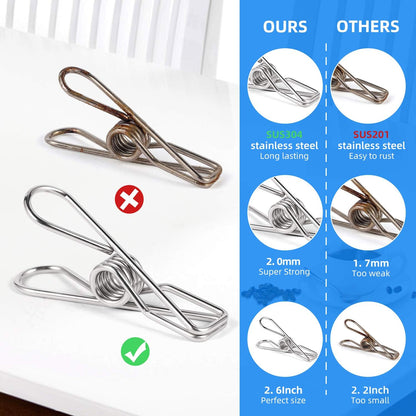 Heavy Duty Clothes Pins for Hanging Clothes, Stainless Steel Clothespins for Landry, Metal Clothes Clips, Clothes Pegs