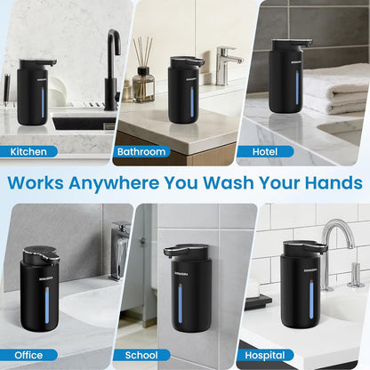Automatic Foaming Soap Dispenser Touchless, 15oz/420ml USB-C Rechargeable Hand Soap Dispenser, 6-Level Adjustable Foam, IPX5 Waterproof, Wall Mount or Countertop for Bathroom Kitchen, Silver