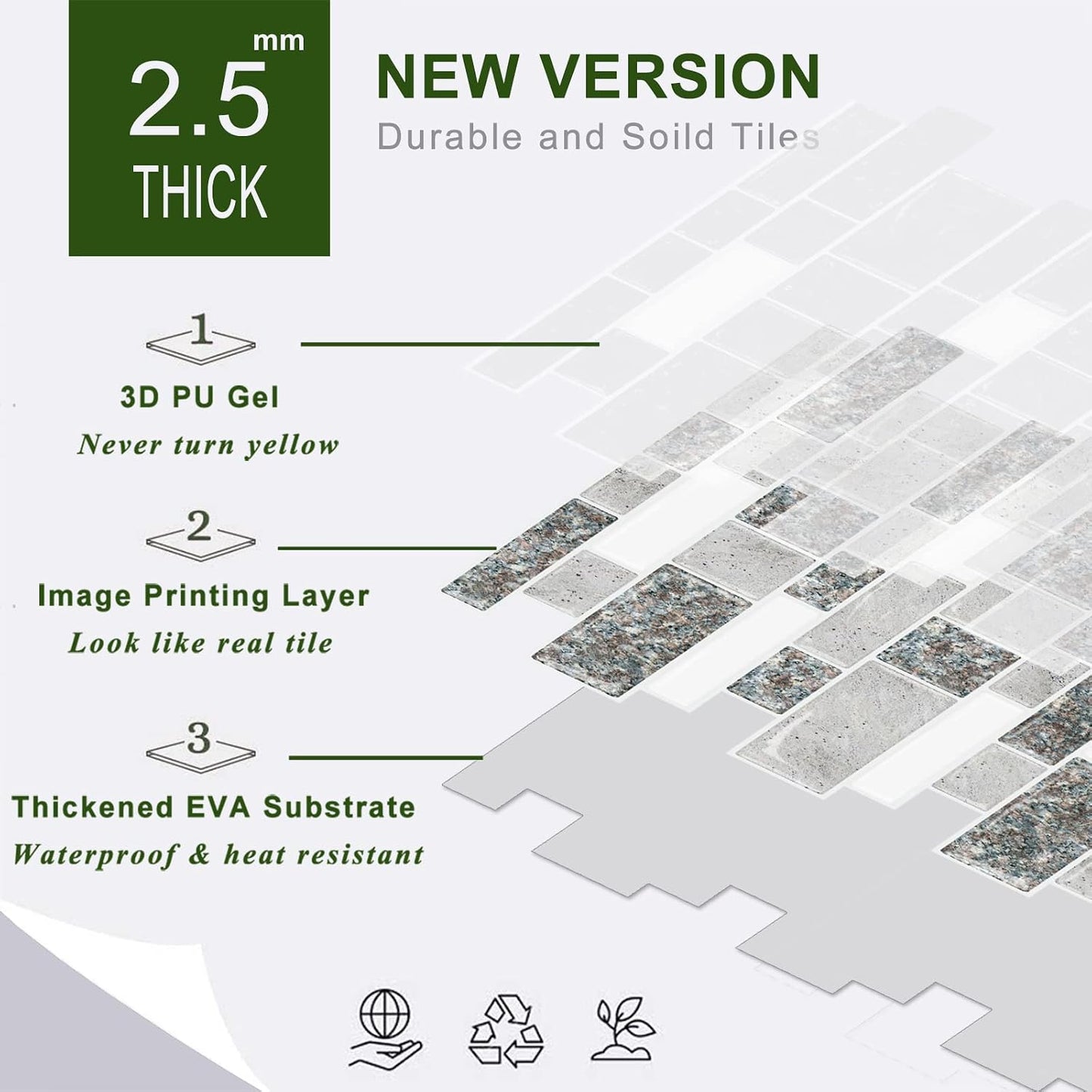 STICKGOO Thicker Design Peel and Stick, Self Adhesive Stick On Tile Backsplash for Kitchen and Bathroom, Beige & White, 12”×12”, 10 Sheets