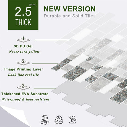 STICKGOO Thicker Design Peel and Stick, Self Adhesive Stick On Tile Backsplash for Kitchen and Bathroom, Beige & White, 12”×12”, 10 Sheets