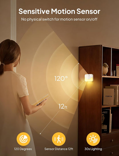 ZAPOGO 2 Pack Rechargeable Motion Sensor Stair Light for Indoor,Warm White LED Night Light,Wireless Stick on Anywhere Hallway Lamp,Motion Activated Lamps for Step, Cabinet, Hallway, Bathroom