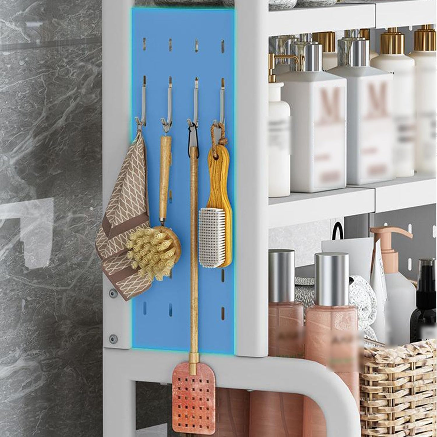 Over The Washer and Dryer Storage Shelf with Adjustable Shelf, 3 Tiers Expandable Over Toilet Storage Rack with Hooks Laundry Organizer Standing Shelf Gray for Laundry Room Bathroom