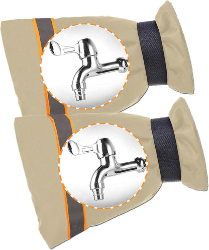 Outdoor Faucet Socks - 10'H x 6.3'W for Winter Freeze Protection, 2 Piece Tap Cover, Reusable Spigot Cover - Beige