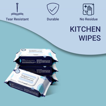 happimess WPE1003A Reusable Heavy Duty Kitchen Wipes, Strong & Durable Multi-Surface Cleaning Cloths for Counters, Stovetops & Grease, Streak-Free & Unscented, 50 Count, 8" x 10"