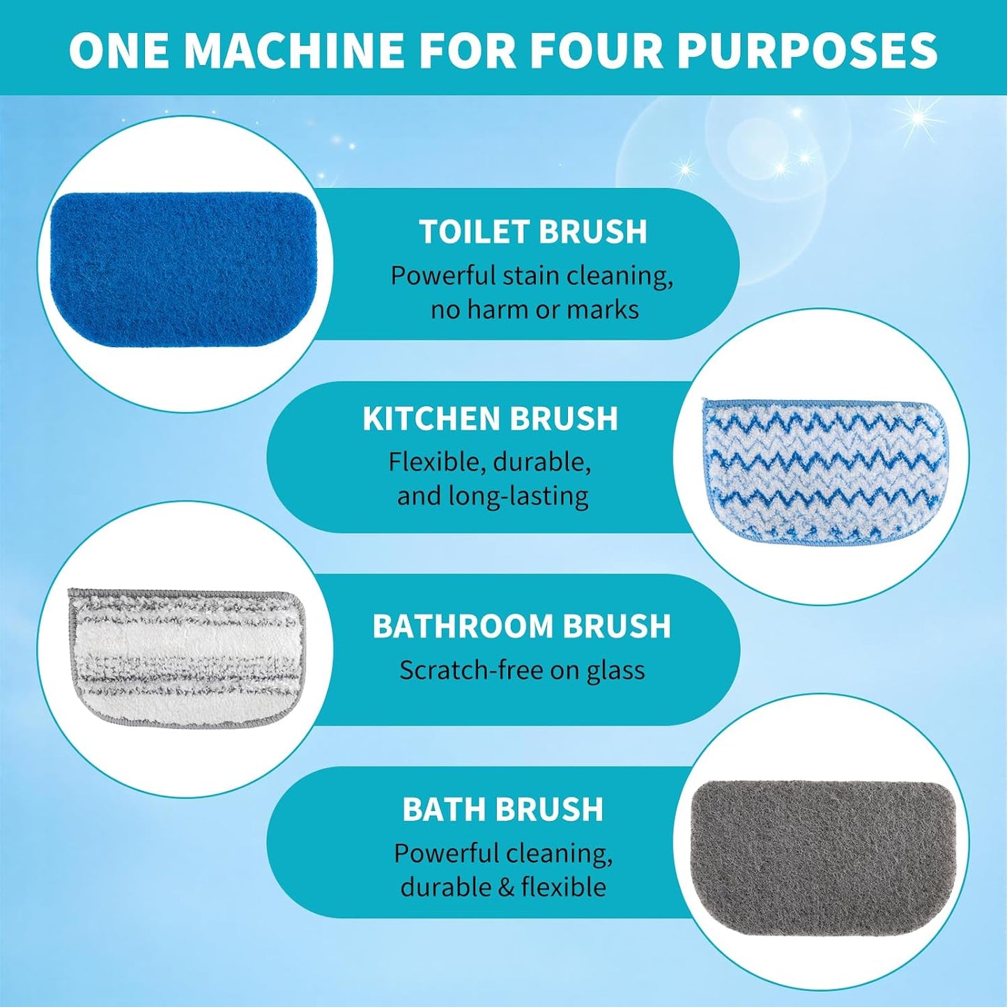 Tub Brush Scrubber with Long Handle, Durable Tub Scrubber with 4 Versatile Cleaning Heads, No-Scratch, Powerful Deep-Clean Tile Scrubbers, for Shower Bathroom Kitchen Bathtub Toilet