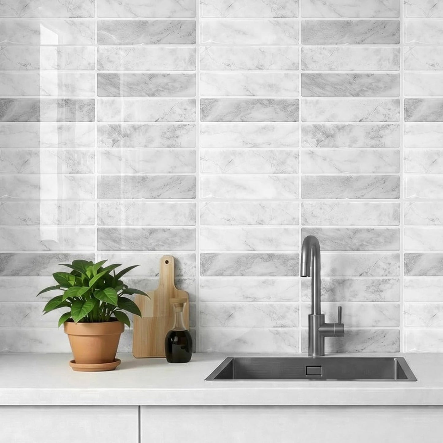 Peel and Stick Backsplash Tiles – Easy DIY Self-Adhesive Subway Wall Tiles, 10 Pack for Kitchen & Bathroom, 11.42'' x 9'' (White Grey)
