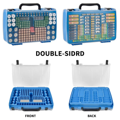 FULLCASE Double-Sided Battery Storage Organizer Case with BT-168 Tester, Holds 269, Fits AA AAA AAAA C D 9V 18650 CR123A CR2 23A 4LR44 and Coin Cells, Water-Resistant, Portable Handle - Deep Blue