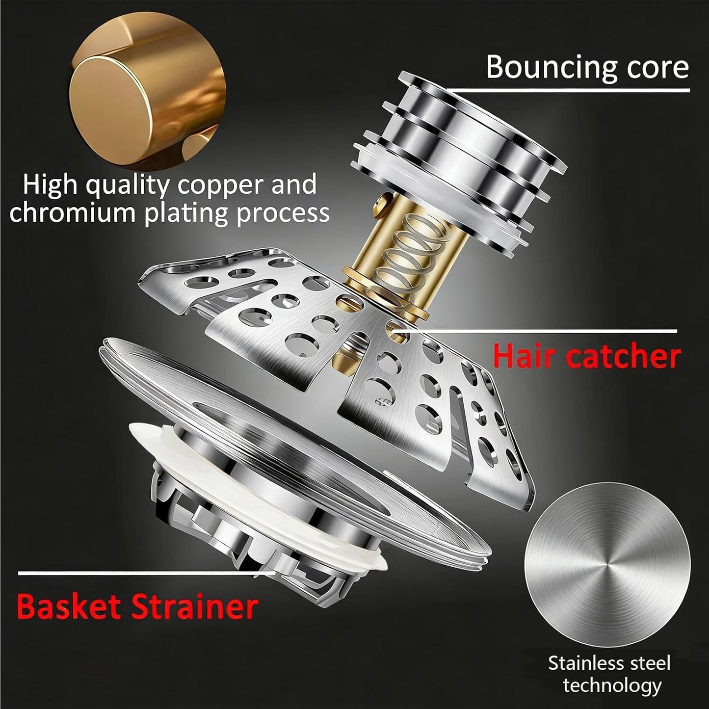 AzWzz Bathroom Sink Stopper,Sink Hair Catcher,Bathroom Sink Drain Strainer Pop Up Drain Cover Plug,Universal for 1.1 to 1.65in Sink Drain Hole
