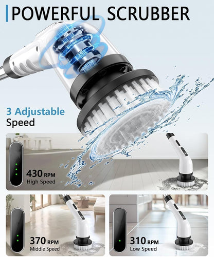 Electric Spin Scrubber for Cleaning Bathroom, Shower Scrubber Cordless Cleaning Brush with IPX7 Waterproof & 3 Speed, 9 Brush Heads, Bathroom Cleaning Supplies for Shower Tub Kitchen Tile Toilet Floor