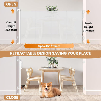 SPACEANY Reinforced Retractable Baby Gate, Mesh Dog Gate, Child Safety Gate for Doorways, Stairs, Hallways, Indoor/Outdoor, Wide Openings -33.5" Tall, Width up to 55" Gray