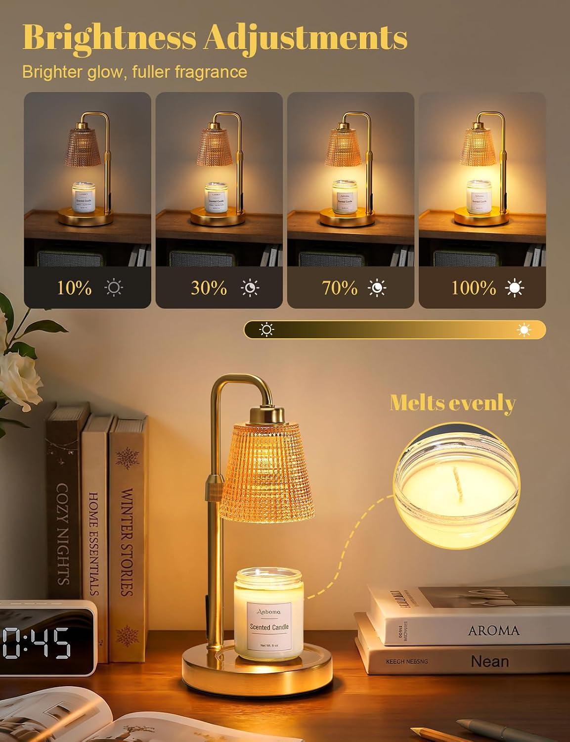 Candle Warmer Lamp with Timer Dimmable, Wax Warmer for Scented Jar Candles, Adjustable Height Candle Lamp for Home Decor, Birthday Gifts for Women Mom House Warming Gifts, Matte Black