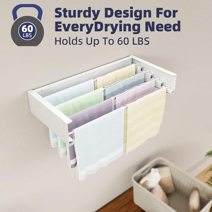 ZMBESUP Wall Mounted Drying Rack, 23.6" Foldable Clothes Drying Rack for Laundry Room Organization, Space Saving Retractable Laundry Rack for Small Space Apartment Bathroom Balcony (White)