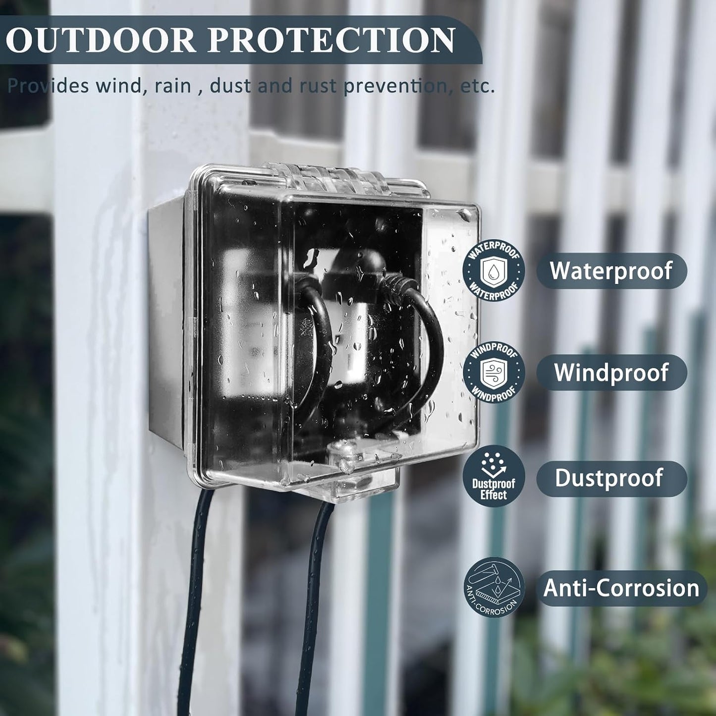 2-Gang Universal Weatherproof Electrical Outlet Cover with Lock,Baby Proof Outlet Lock Box,Fits Most 2.6 "H x 2.56 "W or Smaller Plugs,Clear Outlet Waterproof Cover Box for Outdoor In-Use