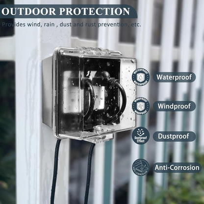 2-Gang Universal Weatherproof Electrical Outlet Cover with Lock,Baby Proof Outlet Lock Box,Fits Most 2.6 "H x 2.56 "W or Smaller Plugs,Clear Outlet Waterproof Cover Box for Outdoor In-Use