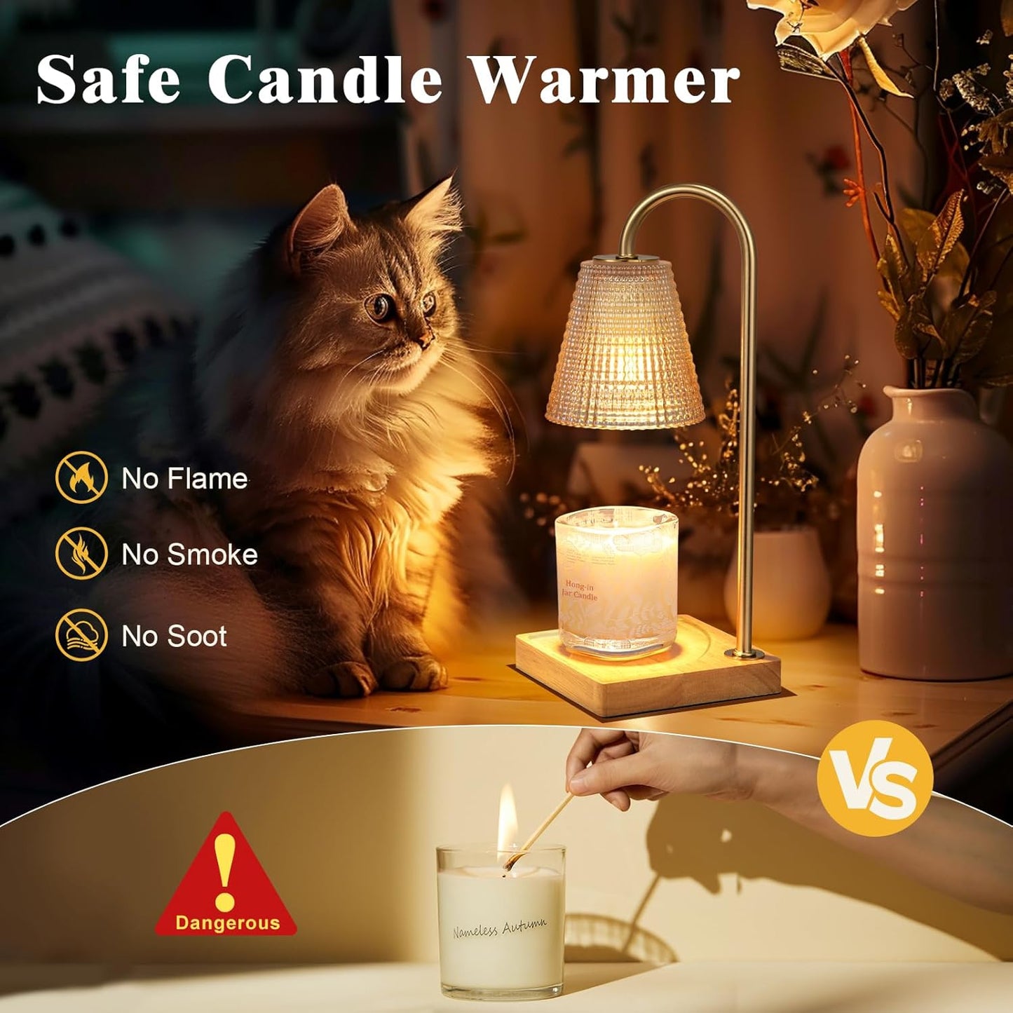 Hong-in Candle Warmer Lamp with Timer-Dimmable Adjustable Height Candle Lamp Warmer, Birthday Gifts for Women Mom Her, Housewarming Office Home Decor,Wax Warmer for Scented Wax Jar Candles