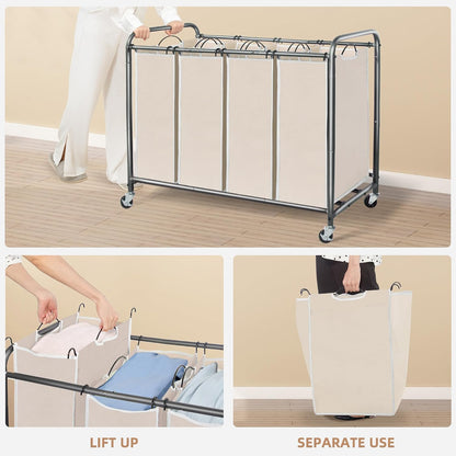 STORAGE MANIAC 3 Section Laundry Sorter, 35.6 Gal (135 L) Laundry Hamper Cart with Heavy Duty Rolling Lockable Wheels and Removable Bags, Clothes Organizer Basket Separator Hamper, Gray