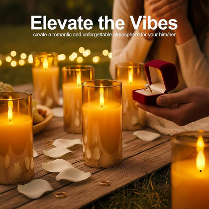 5plots Glass Battery Operated White Flameless Candles with Remote Timer, 3D Wick Real Wax Pillar Led Candles Warm Flickering Light for Indoor Home, Halloween, Christmas Decor, Set of 3, D3 x H4 5" 6"