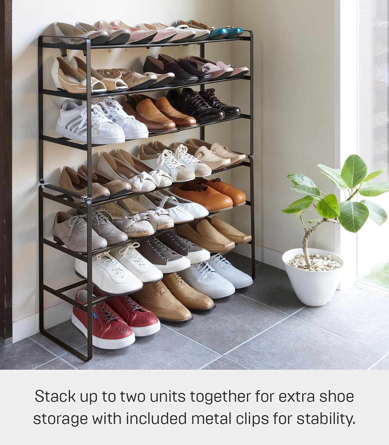 YAMAZAKI Home Frame Adjustable Shoe Rack - Spacesaving Storage Solution, 7" - Steel - Holds Up to 4 Pairs of Shoes Per Shelf