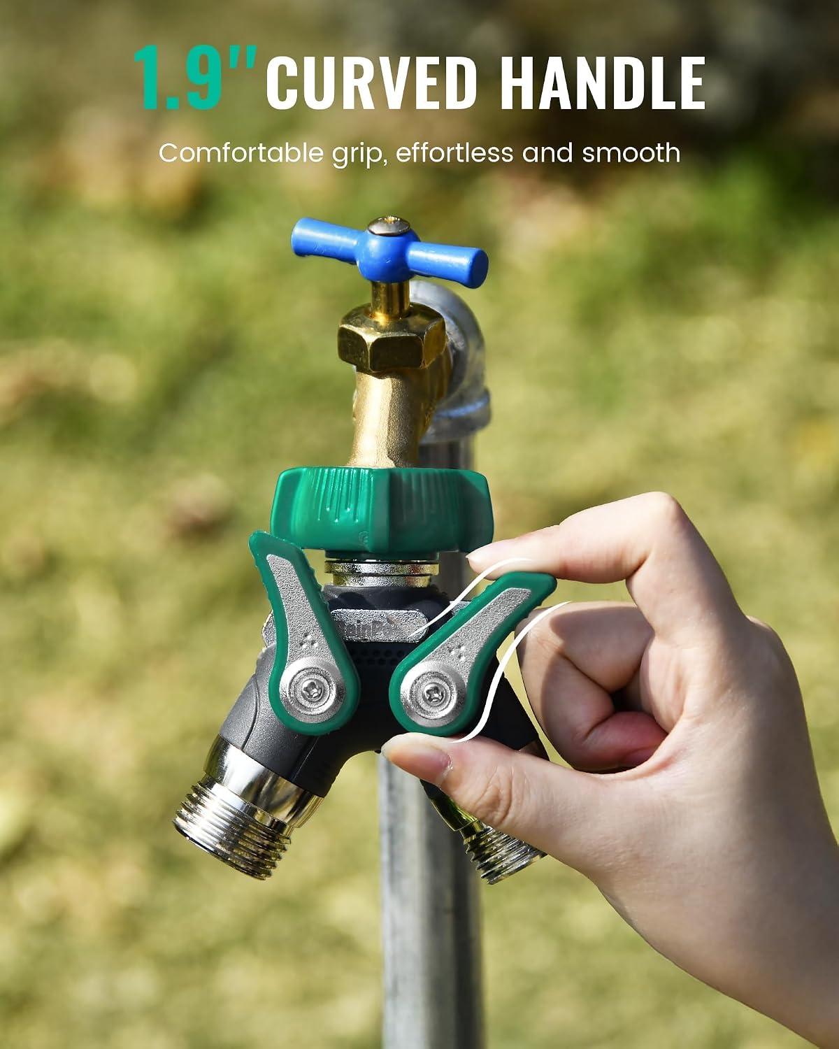 RAINPOINT Garden Hose Splitter 2 Way Heavy Duty, 3/4'' Connector Water Hose Bib Y Spigot Splitter with Shut-Off Valve, 100% Metal Body Full Flow Outdoor Water Faucet Adapter Fittings (1 Pack)
