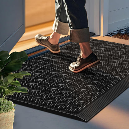 Mibao Front Door Mat Outside Entrance, Heavy Duty Welcome Rubber Doormat Waterproof, All Weather Dirt Trapper Non-Slip Drainage Doormat, Entry Mat for Garage Home Pool Commercial, 17" x 29.5", Black