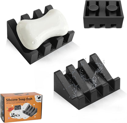 Soap Dish Holder for Shower with Suction Cup, Silicone Soap Holder & Saver Self-Draining Bar Soap Dish Keeps Soap Dry for Bathroom, Kitchen, Bathtub, Extends Soap Life (Black-1Pack)