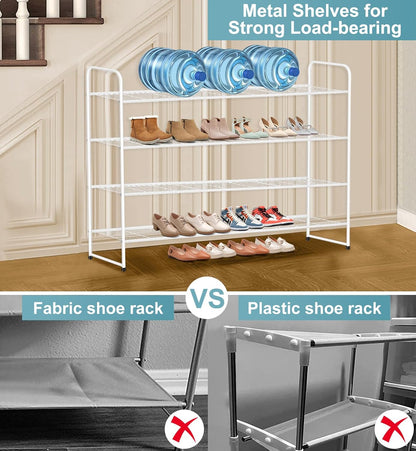 AOODA Long 3 Tier Metal Shoe Rack for Closet Wide Stackable Shoe Storage Organizer for Entryway, Bedroom, Floor, 24-Pairs Men Sneakers Shoe Shelf with Wire Grid, Black