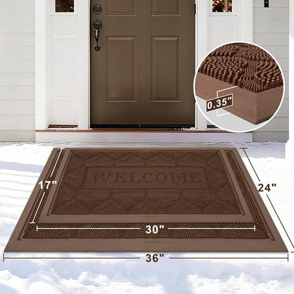 FRAMICS Front Door Mat Outside Entrance, Heavy Duty Rubber Door Mats Outdoor Welcome Mat Waterproof Doormat Non Slip for Entryway Doormats Dirt Trapper Indoor Mats All Seasons, 17 x 30 Inches, Black