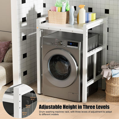 Washer Dryer Stacking Rack Stand, Over the Washer and Dryer Storage Shelf, Height Adjustable Standing Washer Dryer Machine Rack, Stackable Shelf for Laundry Room Apartments (White)