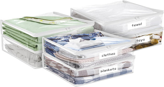 Plastic Storage Bags with Easy-Glide Zipper, Pack of 8, Durable Clear Vinyl Zippered Storage Bags for Clothes Sweaters Comforters Blankets Sheets Bedding (15.7 x 13.8 x 3.9 Inch, White)