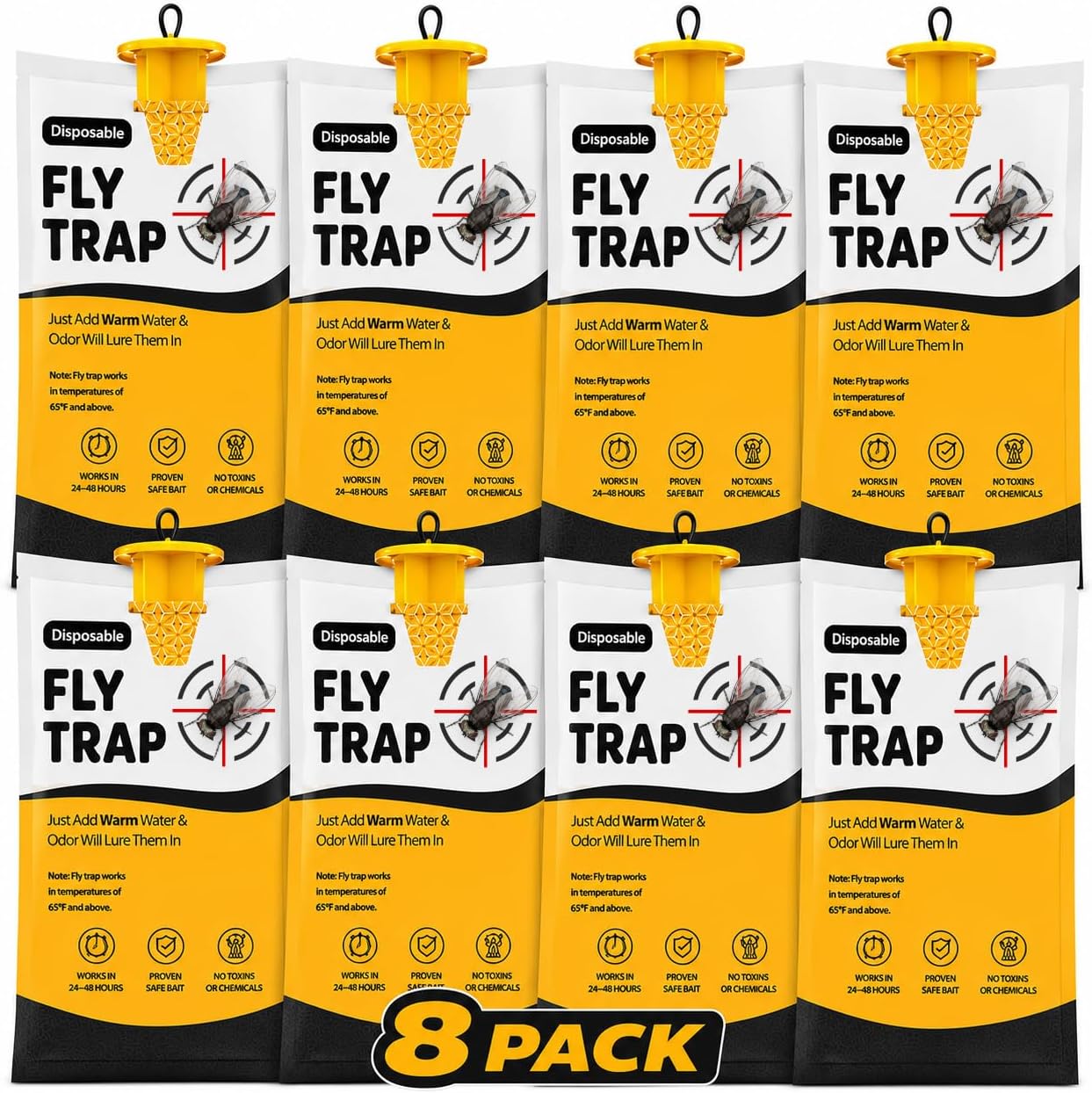 Outdoor Fly Trap Bags [Set of 4] Disposable Fly Traps Outdoor - Hanging Fly Traps with dissolvable Non-Toxic Bait - Bug Catcher Killer for All Flies for Outside Bug Control Patio, Barn and Ranch Etc
