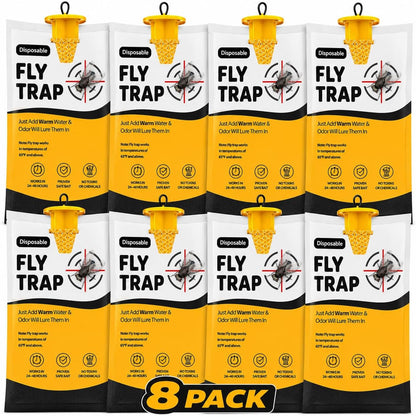 Outdoor Fly Trap Bags [Set of 4] Disposable Fly Traps Outdoor - Hanging Fly Traps with dissolvable Non-Toxic Bait - Bug Catcher Killer for All Flies for Outside Bug Control Patio, Barn and Ranch Etc