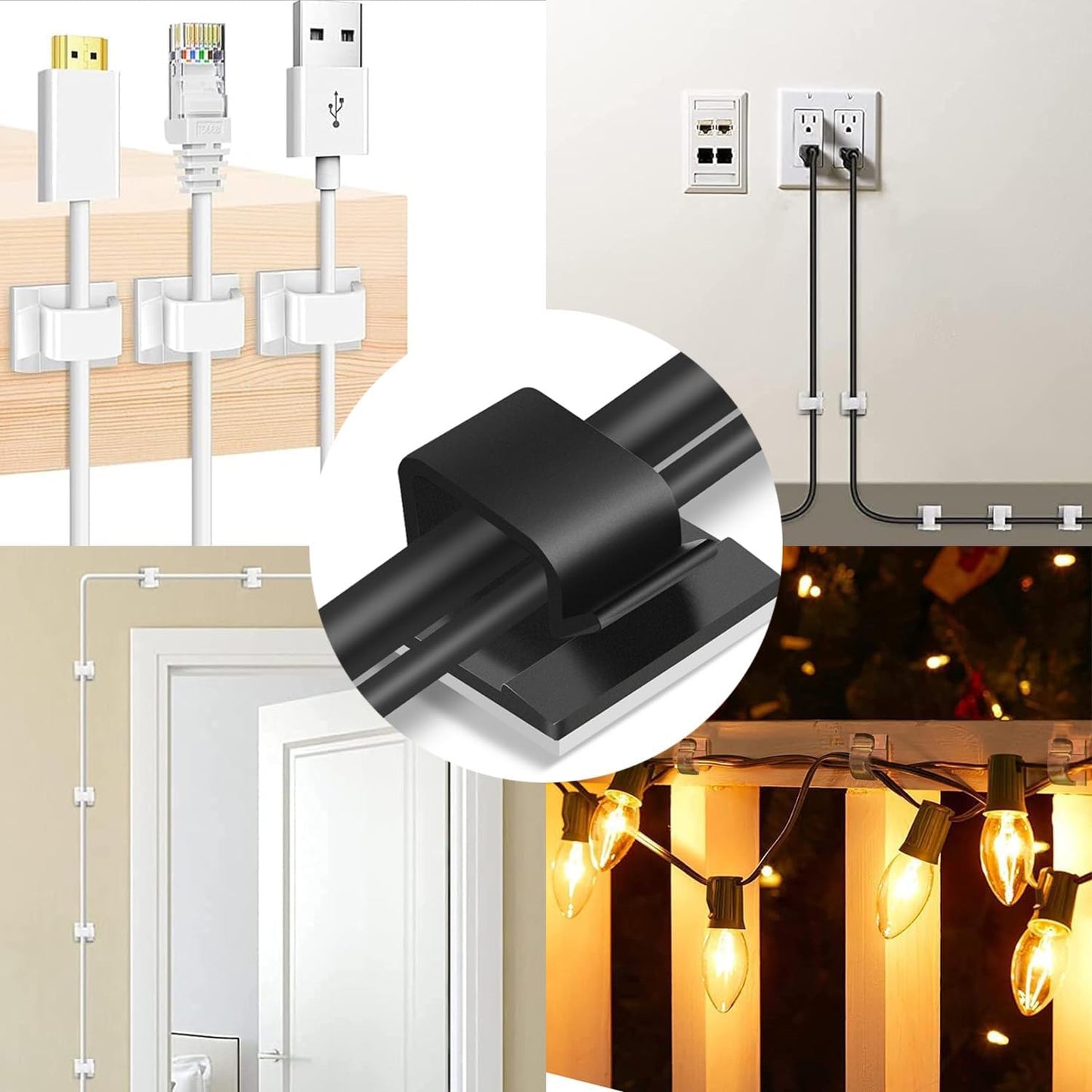 Cable Clips，50PCS Electrical Cord Management Adhesive Cable Wire Clip Wire Clips wall，Used for Cars, Offices, and Homes Cable Clips Cord Organizer (Transparent)