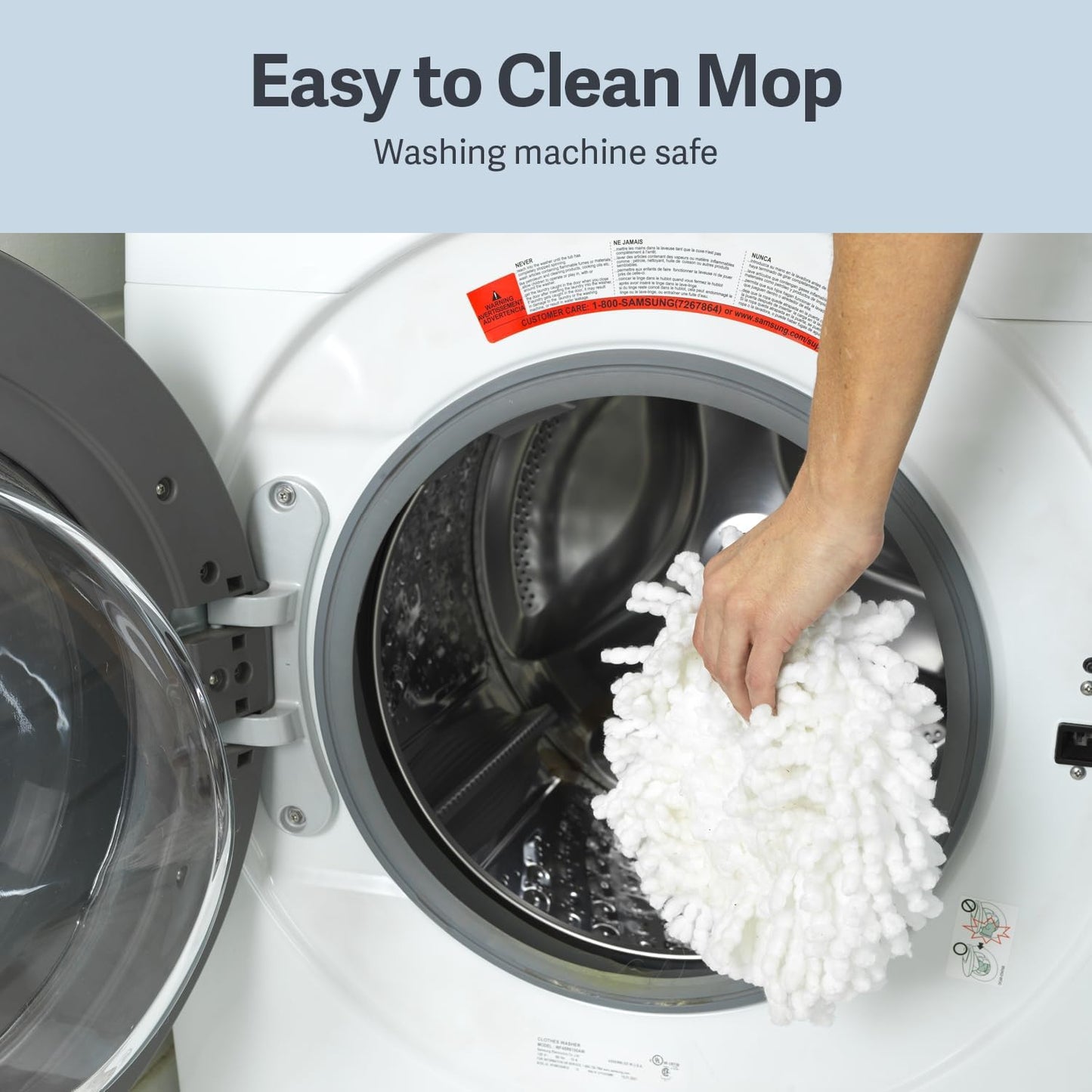 Casabella Spin Mop System with Extra Mop Head Refill - Two-Bucket Design with Splash Guard Built-in Measuring Cup and Scraper Tool with Easy Wring Pedal Spinner, 1.25-Gallon, Blue