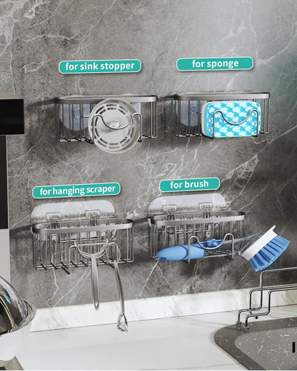 HapiRm Multifunctional Sponge Holder with Unique M-Shaped, 2 Installation Methods Kitchen Sink Caddy Organizer, Rustproof Stainless Steel Kitchen Organizers and Storage Essentials - Black