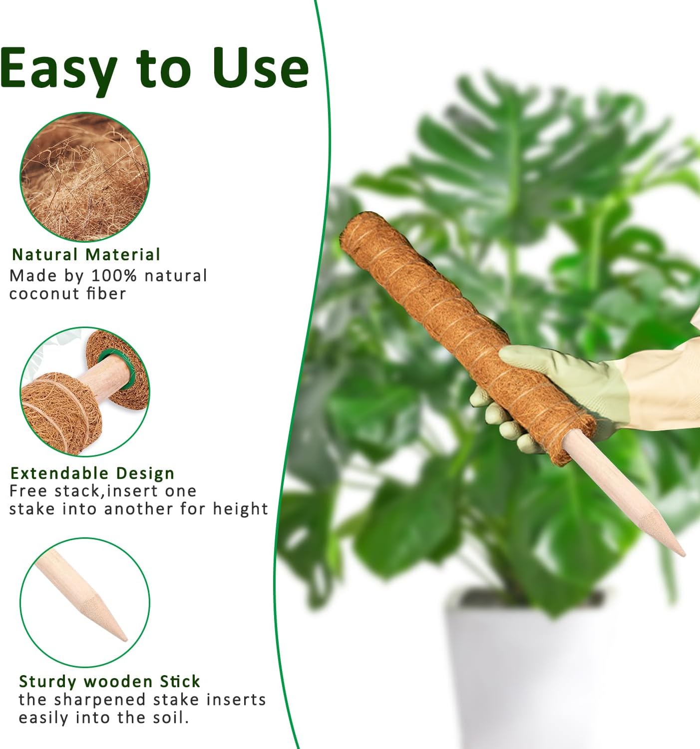 Moss Pole, 4Pack 21 Inch Plant Support Stakes for Indoor Plants, Monstera Plant Support Stakes, 69 Inch Tall Coir Plant Pole Sticks for Potted Plants, Pothos, Philodendron, Climbing Plants Accessories