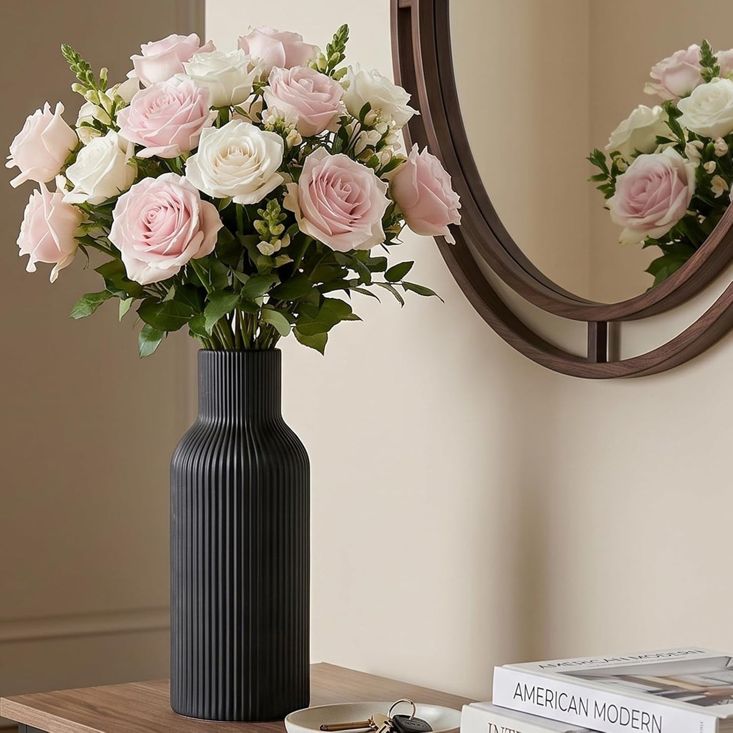 White Ceramic Flower Vases Set of 3, Modern Matte Vertical Ribbed, Nordic Minimalist Decor for Pampas, Dried & Fresh Flowers, Centerpiece for Living Room, Shelf, Entryway, Wedding,Office