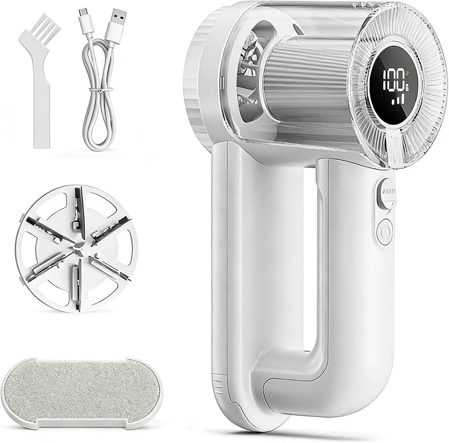 Rechargeable Fabric Shaver Lint Remover, 2-in-1 6-Blade Lint Shaver for Clothes Sweater Furniture, 3-Speed, LED Display, 2000mAh USB-C, 200ml Container, Removes Fuzz & Pilling