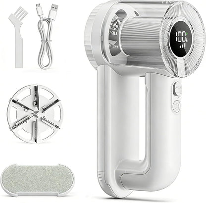 Rechargeable Fabric Shaver Lint Remover, 2-in-1 6-Blade Lint Shaver for Clothes Sweater Furniture, 3-Speed, LED Display, 2000mAh USB-C, 200ml Container, Removes Fuzz & Pilling