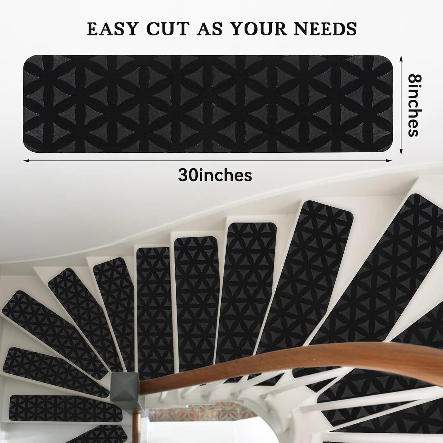 RIOLAND Stair Treads Carpet Non-Slip Indoor Stair Runners for Wooden Steps, Stair Rugs for Kids and Dogs, Set of 15, 8" X 30", Gray