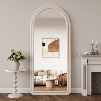 71"x32" Flannel Full Length Mirror, Arched Mirrors Full Length with Stand, Flannel Floor Mirror for Bedroom and Living Room, Full Body Mirror Hanging or Leaning, White