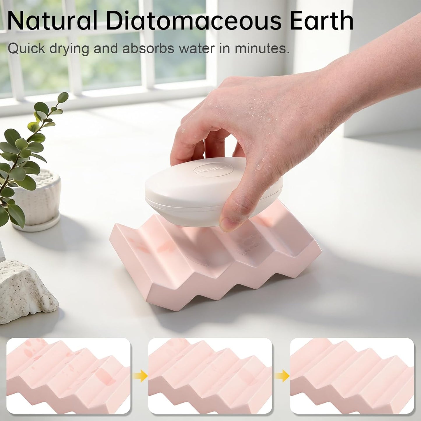 Self Draining Bar Soap Holder Diatomite Soap Dish Fast Drying Soap Saver Small Sponge Caddy for Shower, Bathroom, Kitchen Sink, Kitchen, Blue