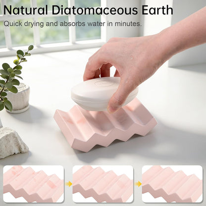 Self Draining Bar Soap Holder Diatomite Soap Dish Fast Drying Soap Saver Small Sponge Caddy for Shower, Bathroom, Kitchen Sink, Kitchen, Blue