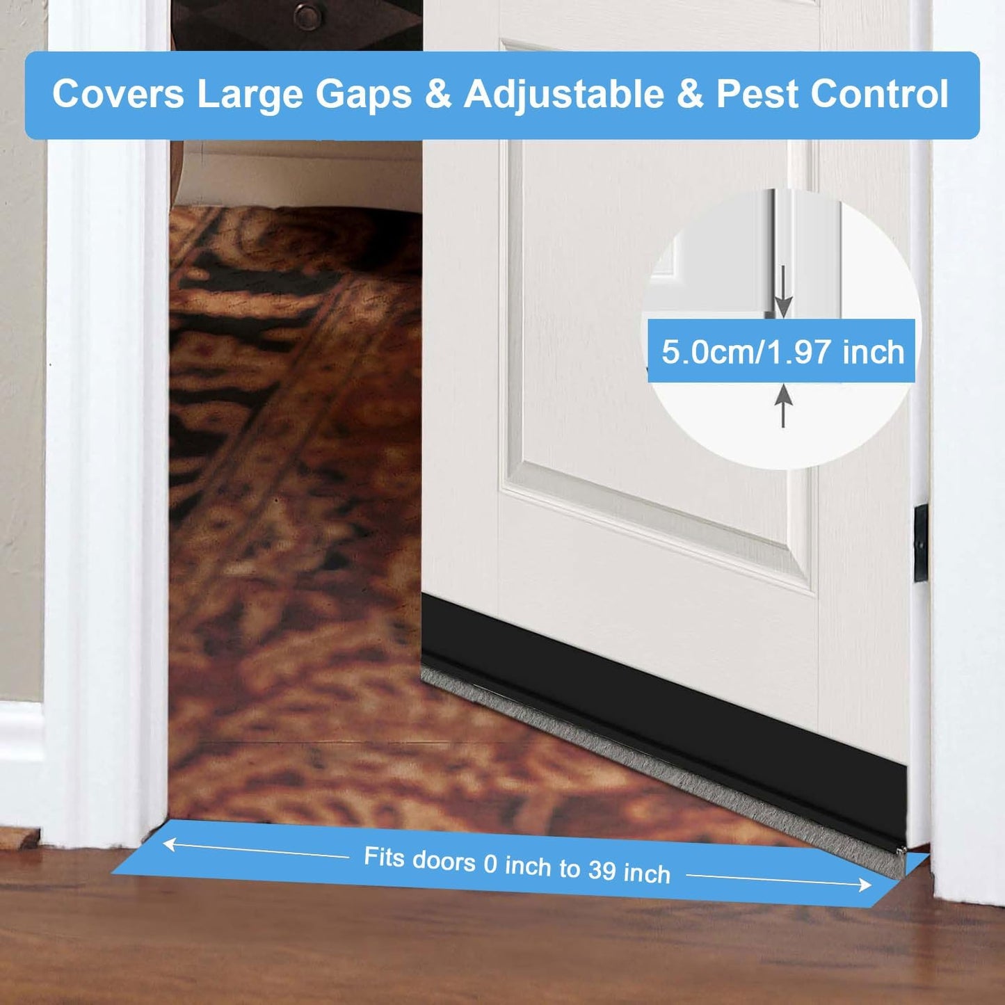 2-Pack Door Draft Stoppers with Brush, Door Sweep for Exterior/Interior Doors - Soundproof, Dust/Noise/Hot or Cold Air Insulation, 2" W x 39" L (White)