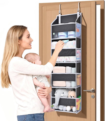 ULG Over the Door Organizer, 5-Tier Extra Large Hanging Storage with 10 Mesh Pockets, 100 lbs Capacity, Heavy Duty Door Organizer for Closet, Bedroom, Nursery Storage, Beige