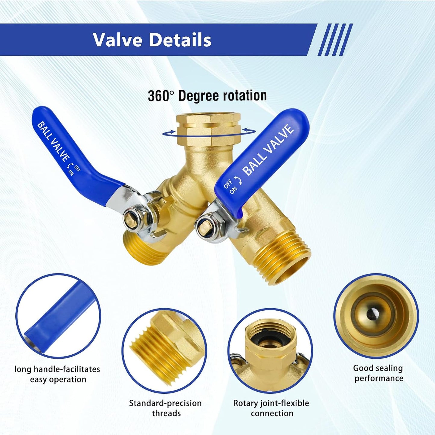 2 Way Hose Splitter, GHT3/4 Water Hose Splitter For Outdoor Spigot | for Yard Irrigation,Individual Shut Off Valves,Heavy Duty Brass ,Full Flow Port,Double Spigot,Swivel Joint