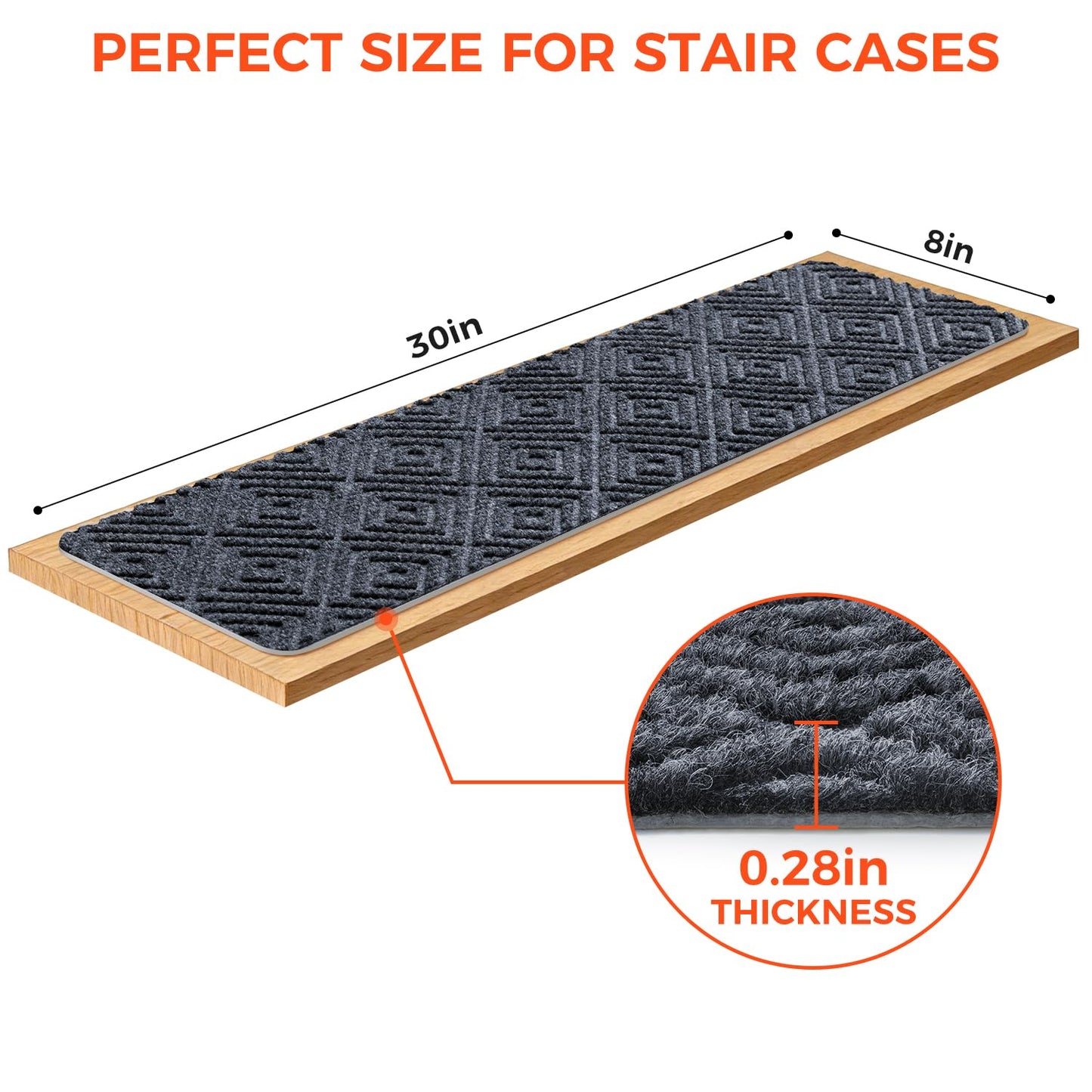 BAGAIL 15 Pack Non-Slip Stair Treads for Wooden Steps, 8"x30" Peel and Stick Carpet Stair Runners, Machine Washable Indoor Step Covers with No-Residue Adhesive for Dogs, Kids & Elderly - Bluish Grey