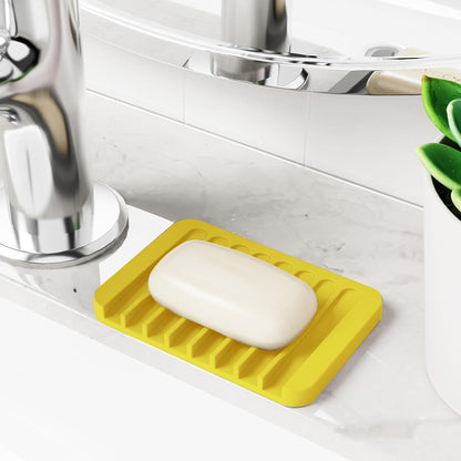 4-Pack Self Draining Soap Dish for Shower Bathroom Waterfall Silicone Soap Saver Tray Sponge Holder for Kitchen Sink Non-Slip Easy Clean (Black and White)